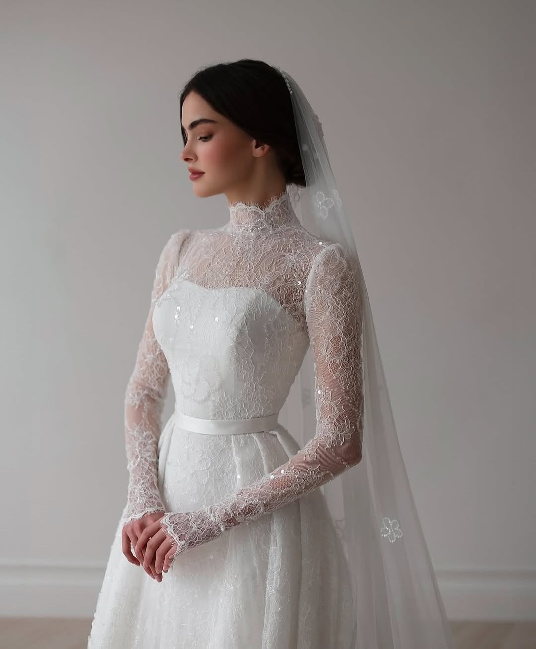 High Neck Lace A-Line Wedding Dress