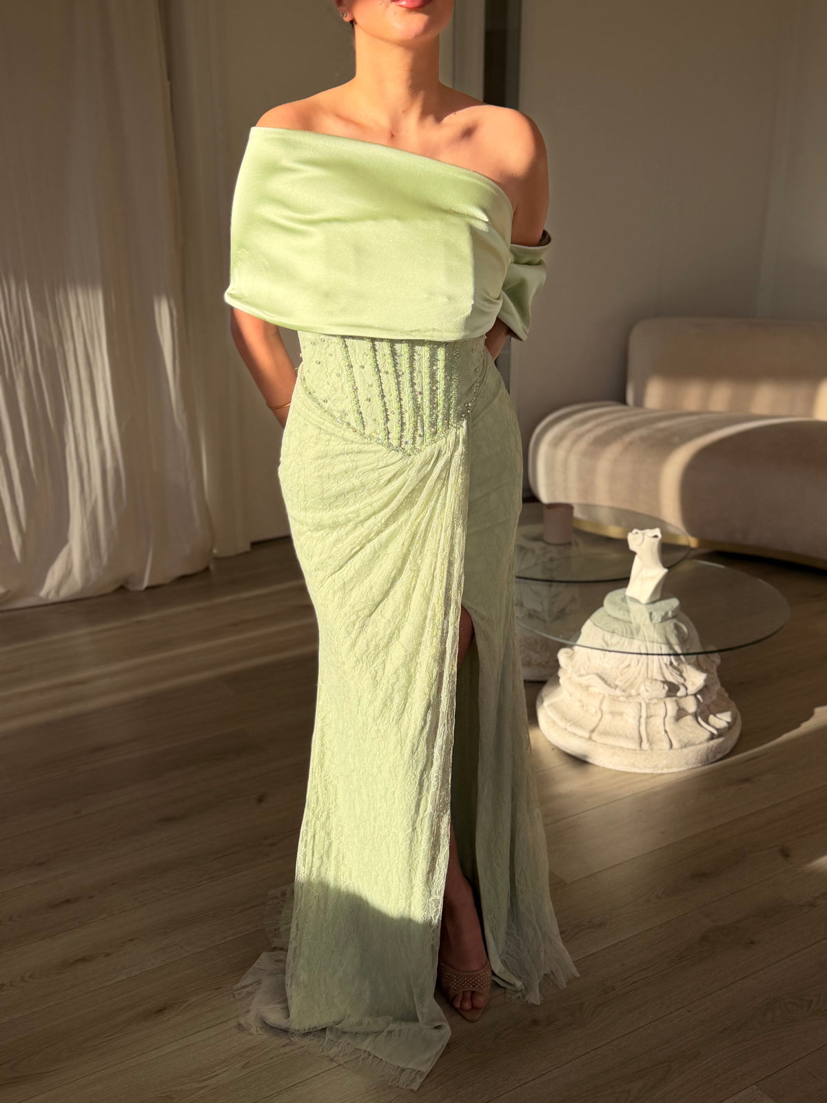 Asymmetric Corset Evening Gown with Slit