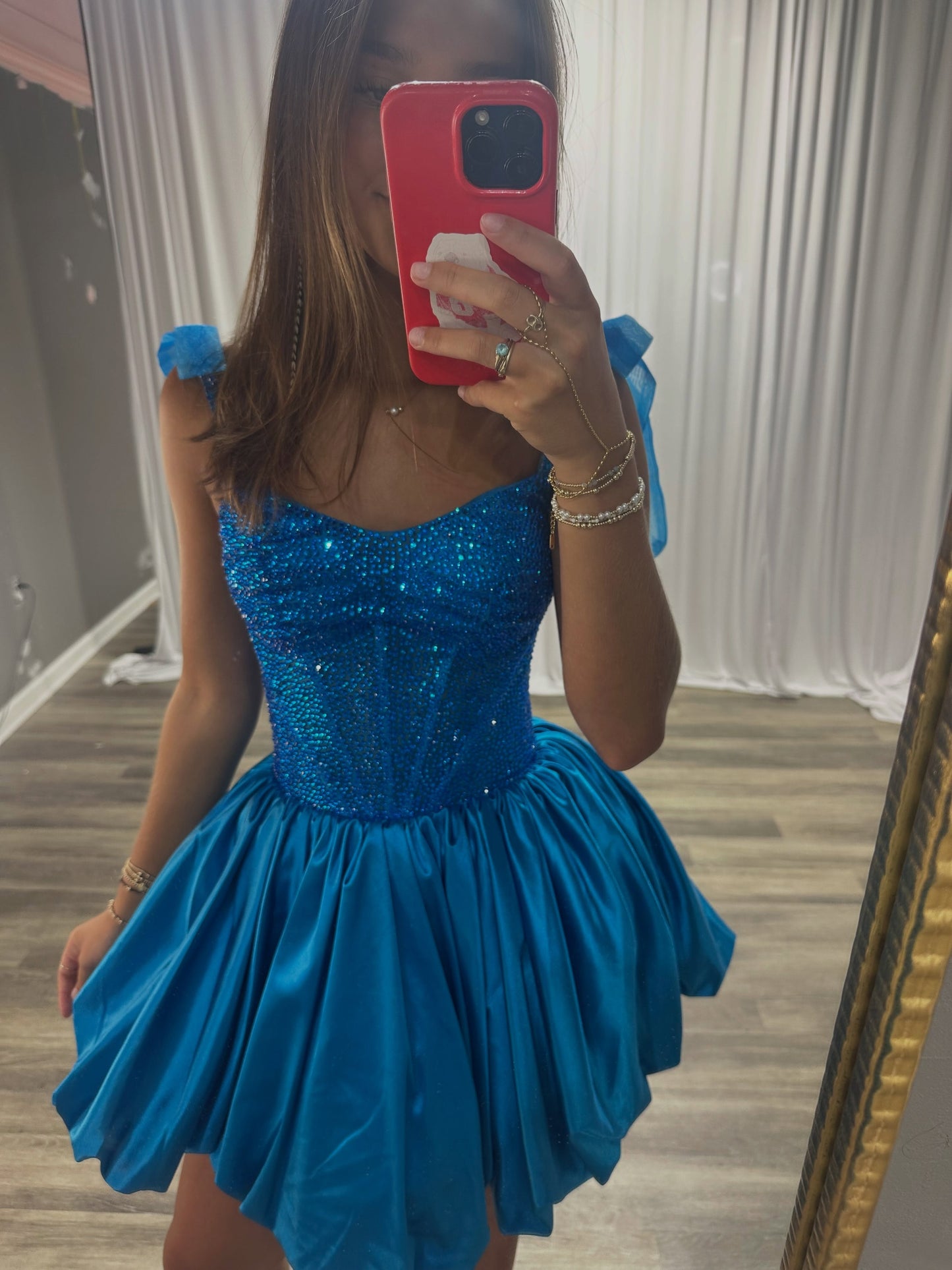 Corset Bubble Skirt Mini Dress with Shoulder Bows