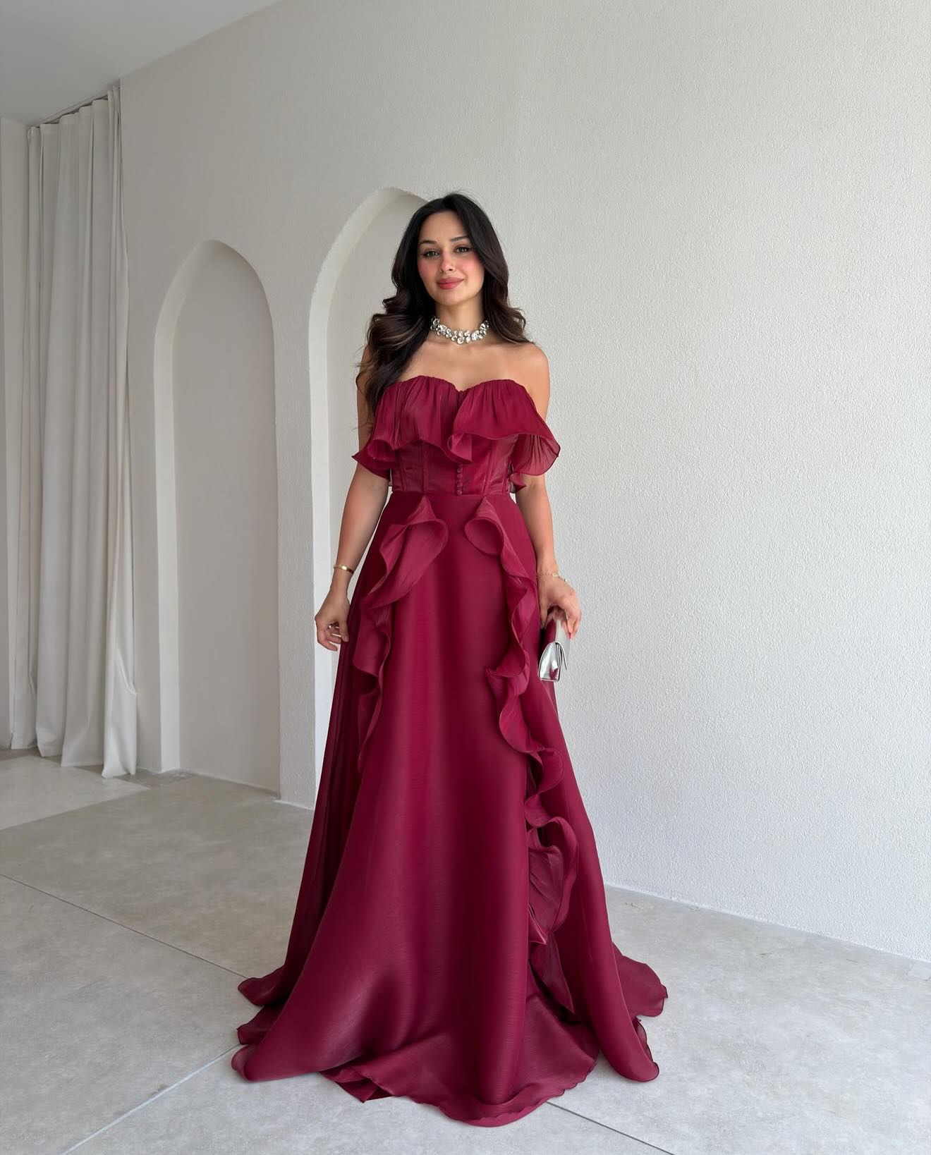 Strapless Organza Corset Gown with Cascading Ruffles