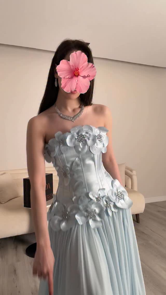 Strapless 3D Floral Corset Floor-Length Gown
