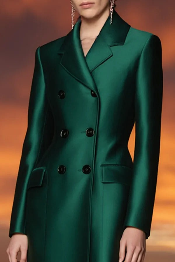 Double-Breasted Long Coat Dress with Lapels