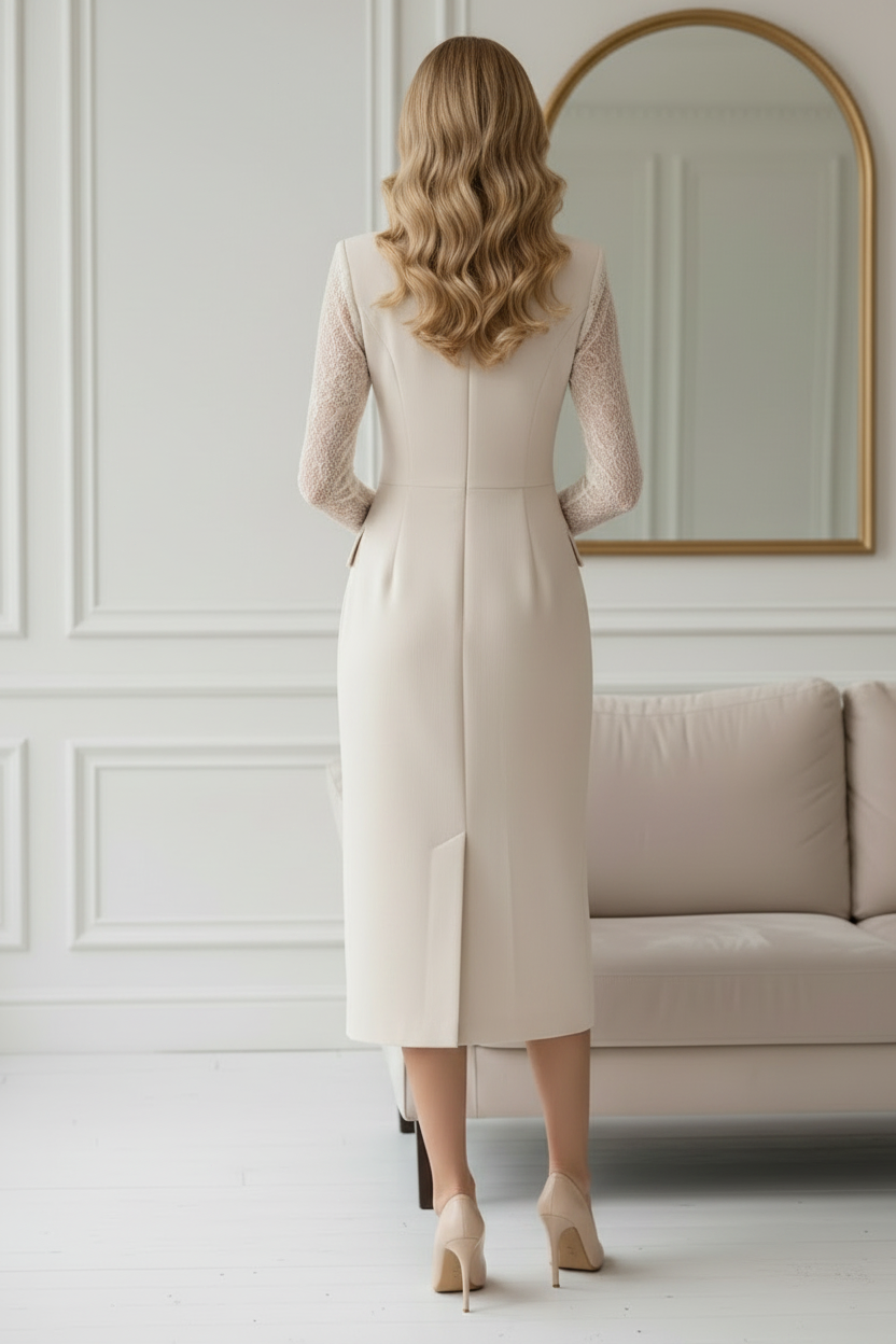 Lace Sleeve Blazer Midi Dress
