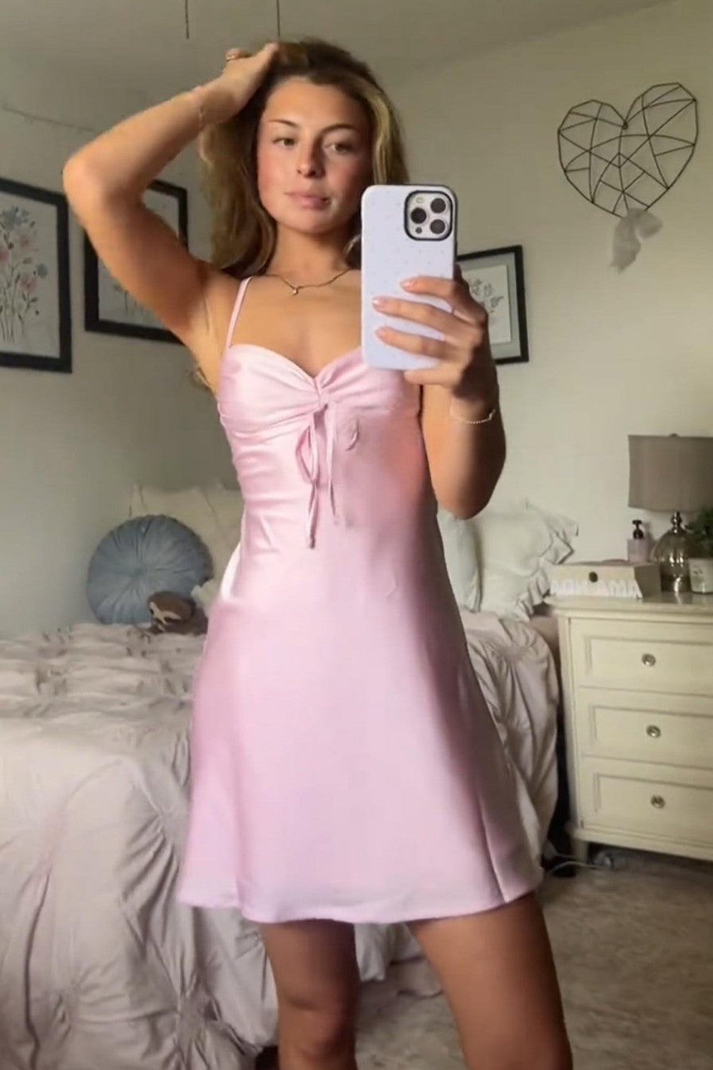 Satin Spaghetti Strap Ruched Mini Slip Dress