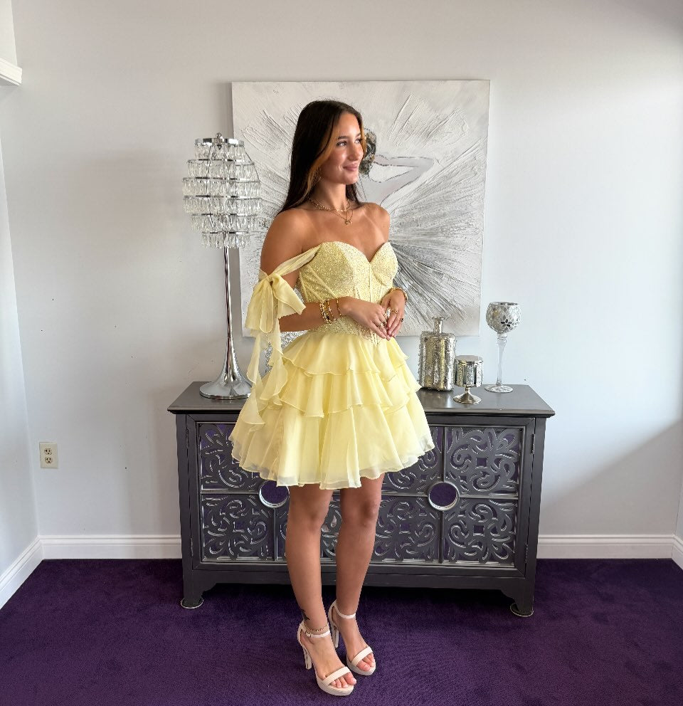 Off-the-Shoulder Tiered Corset Mini Dress