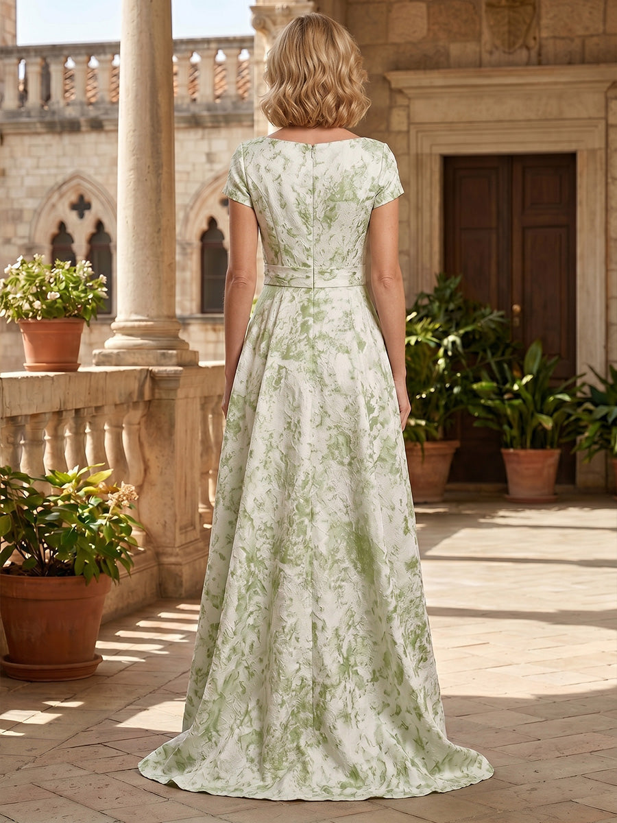 Bateau Neck Jacquard High-Low Evening Dress