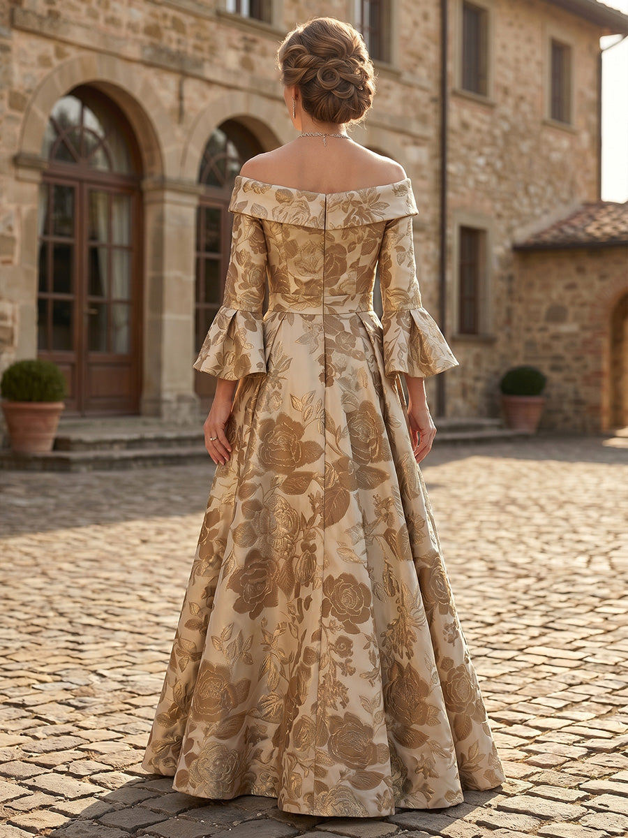 Off-the-Shoulder Jacquard A-Line Evening Gown
