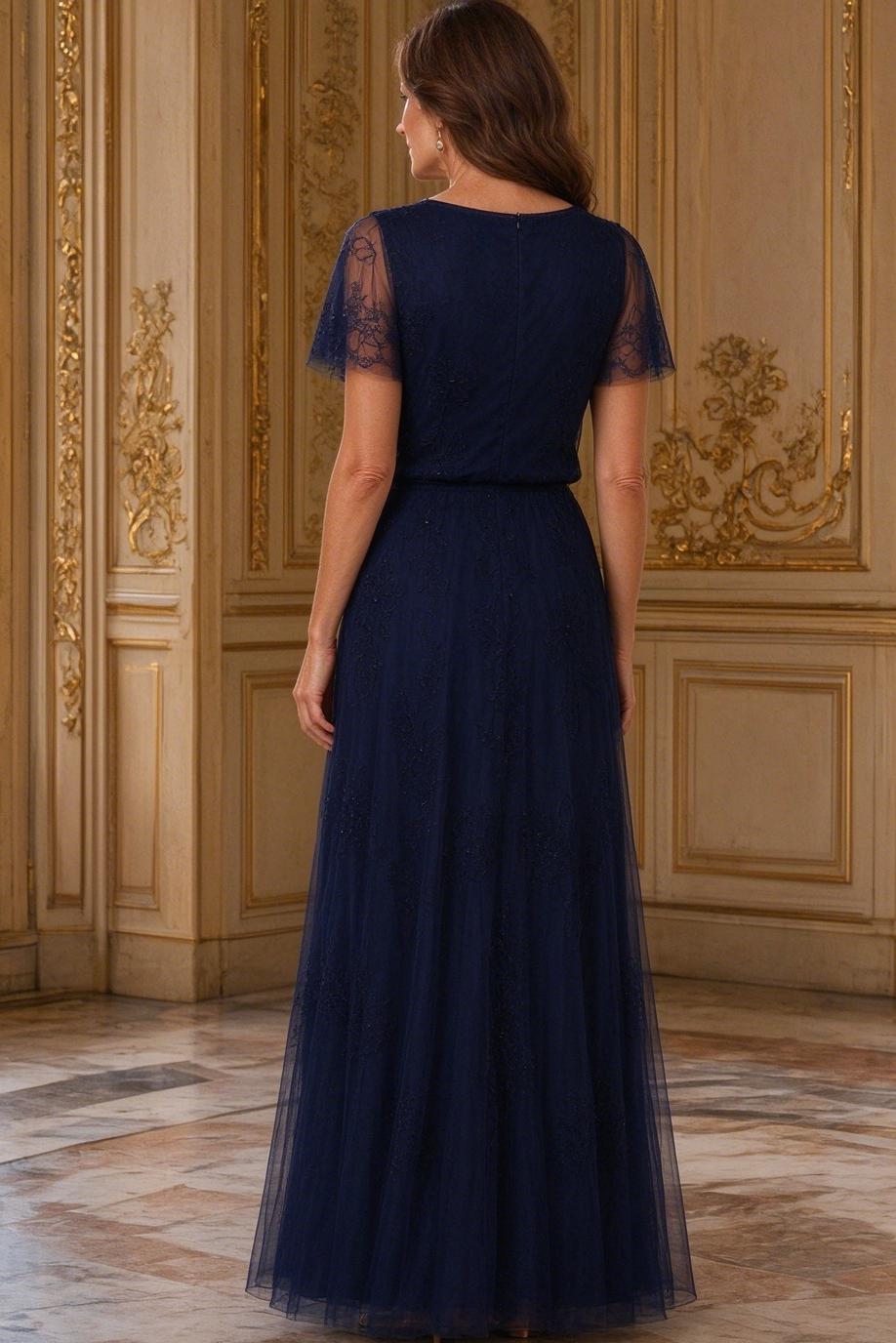 Flutter Sleeve Beaded A-Line Gown