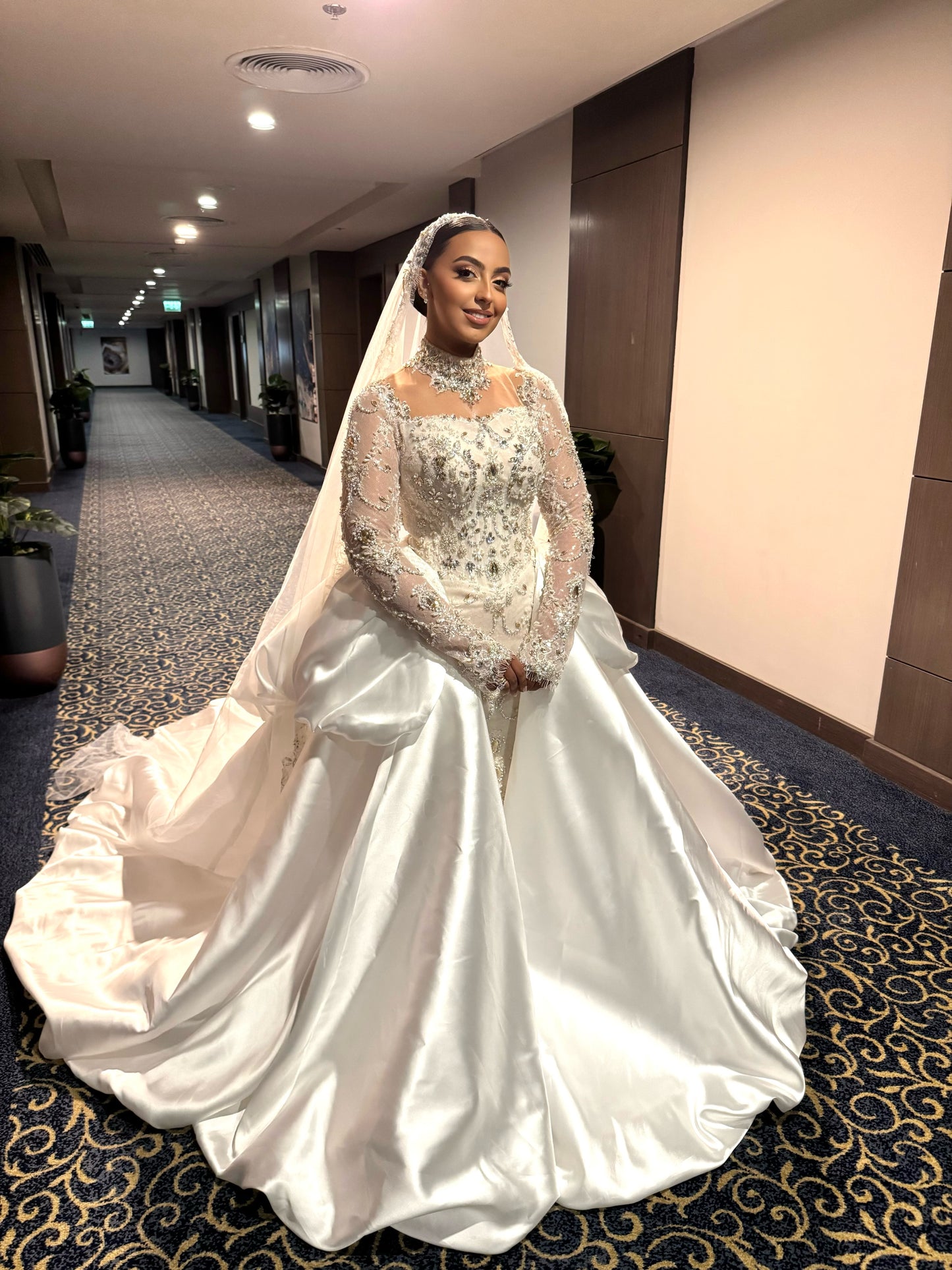 Beaded Illusion Wedding Dress with Satin Overskirt