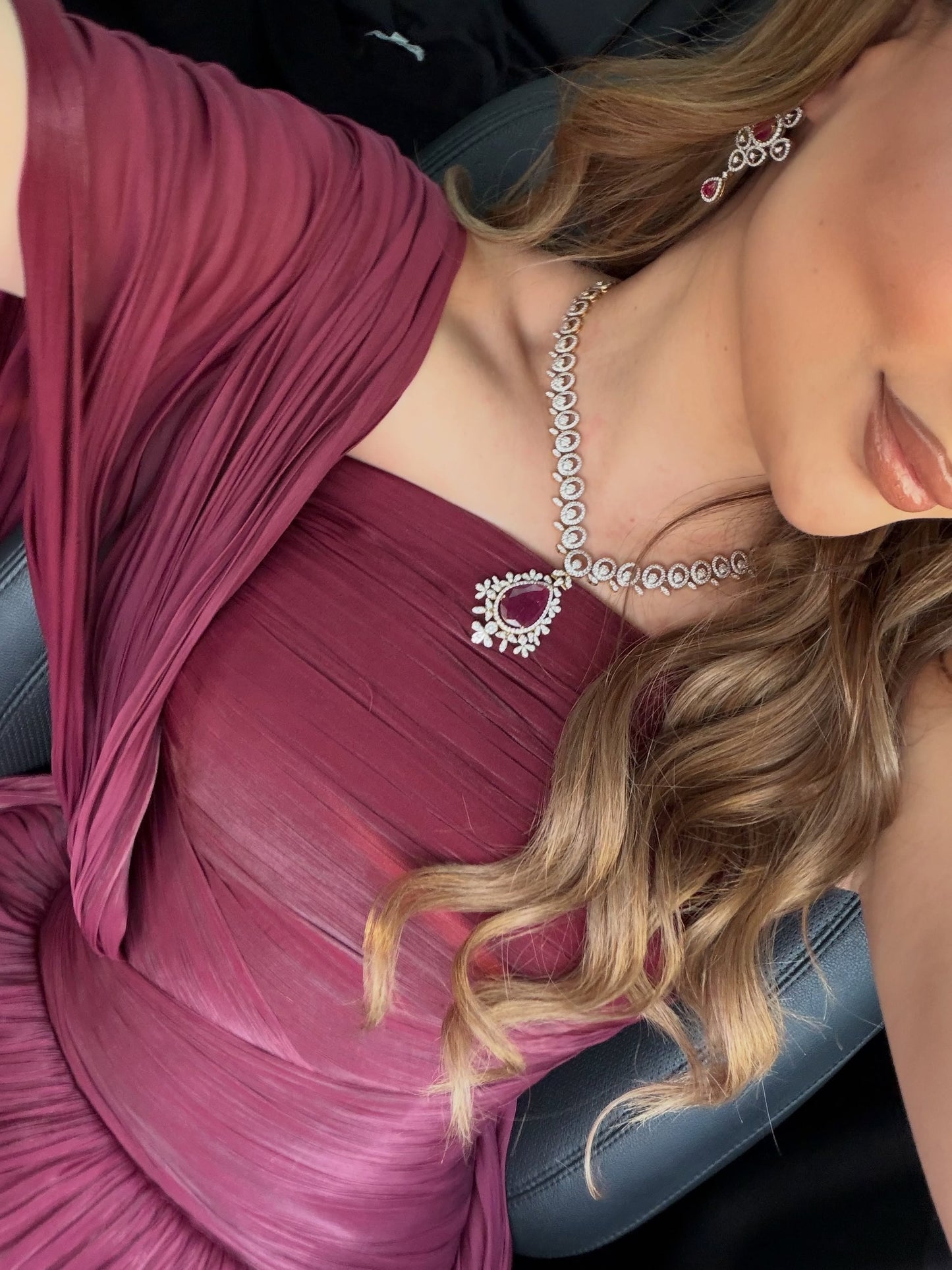 Strapless Pleated Evening Gown with Shawl