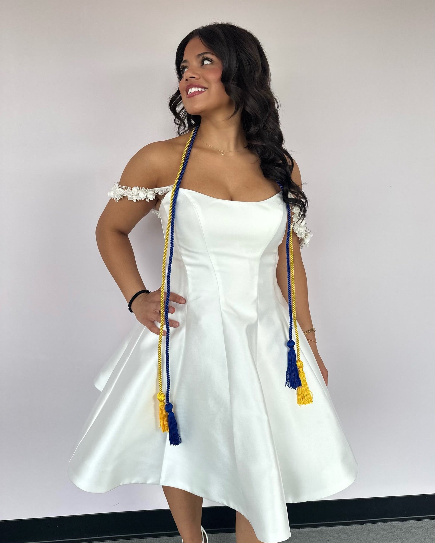 Off-the-Shoulder Satin A-Line Short Dress