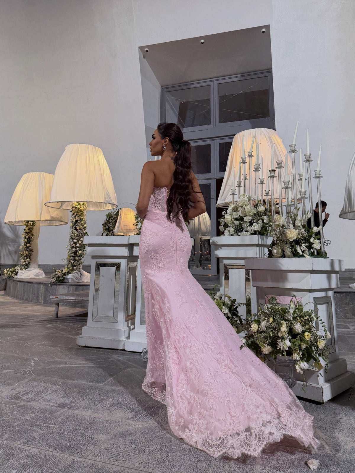 Strapless Lace Corset Mermaid Evening Gown