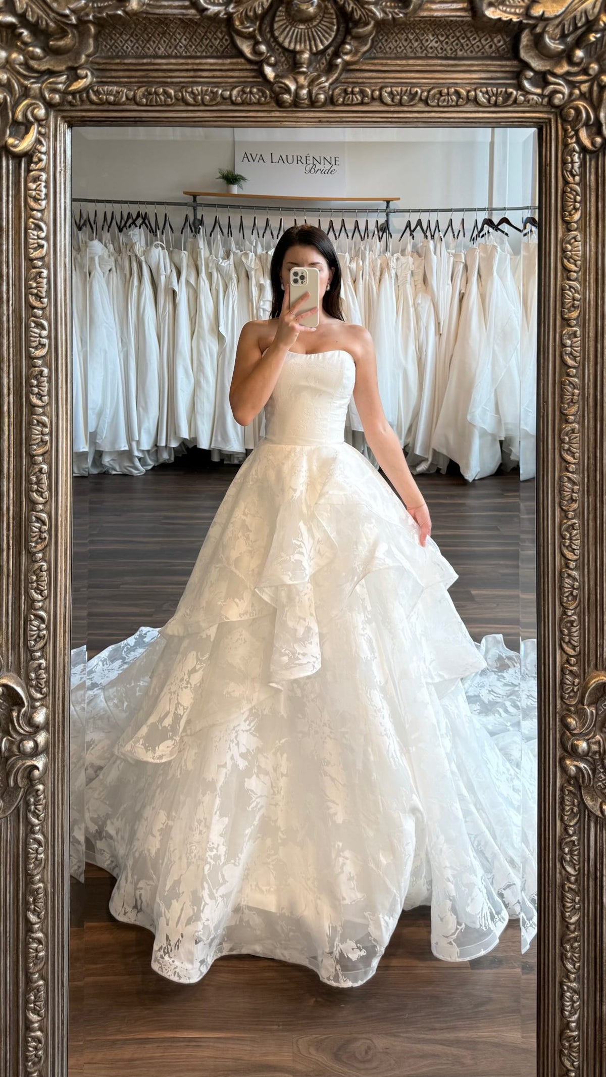 Strapless Floral Tiered Ball Gown Wedding Dress