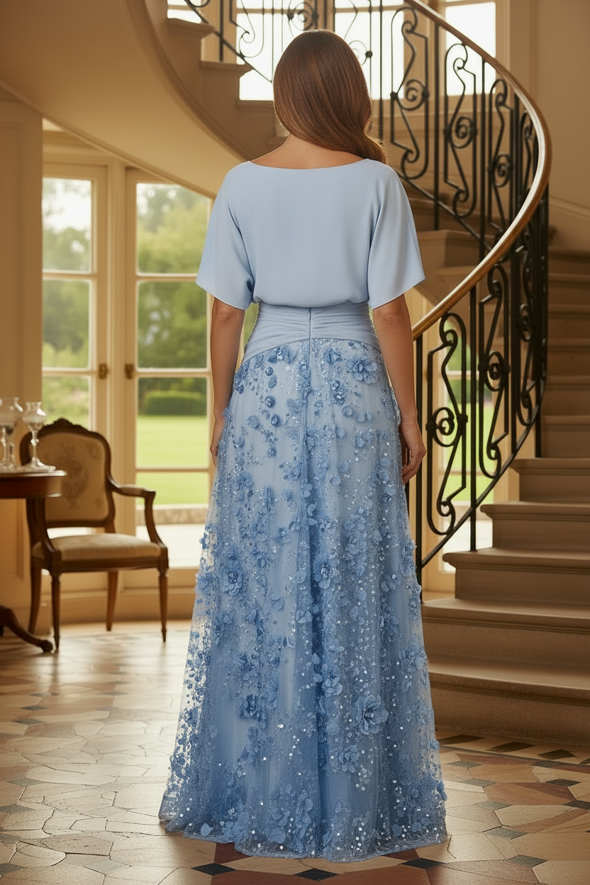A-Line Chiffon Gown with 3D Floral Skirt