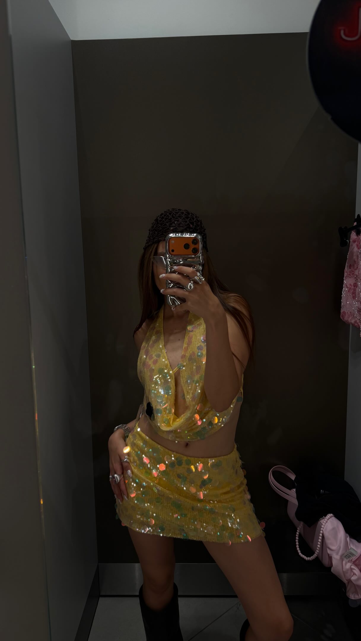 Iridescent Sequin Halter Top and Mini Skirt Set