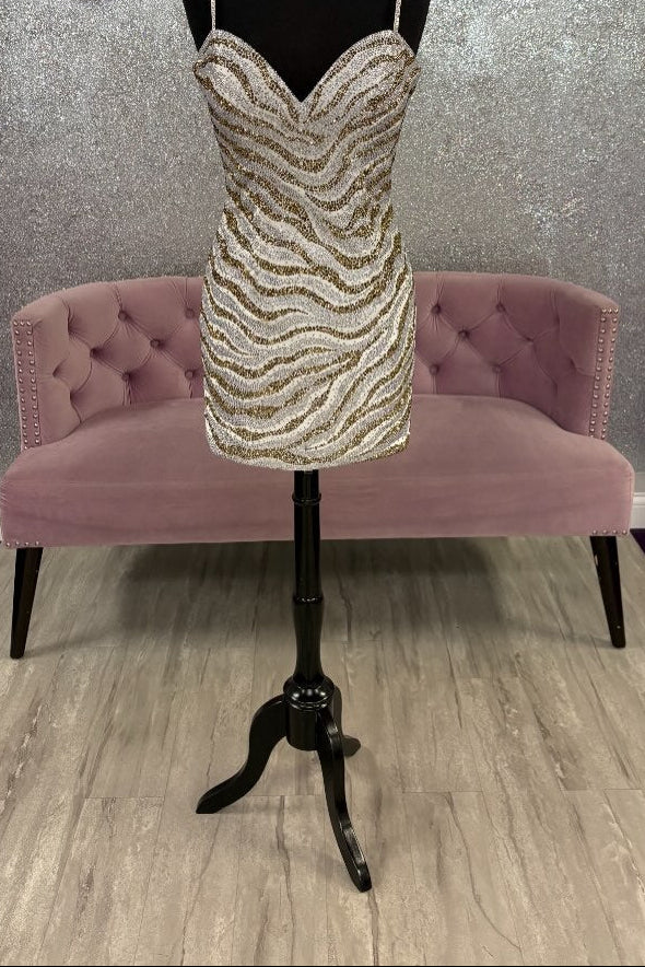 Sequin Zebra Print Bodycon Mini Dress