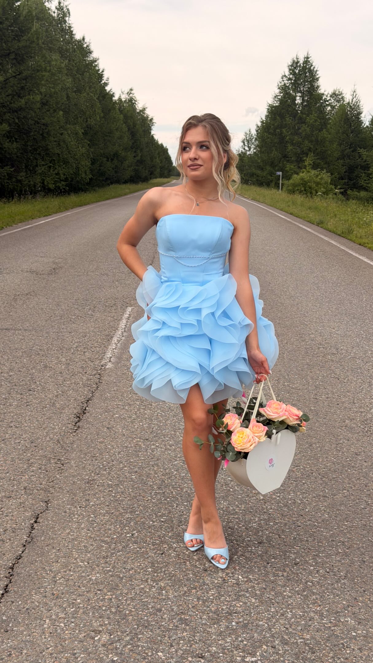Strapless Ruffled Tulle Mini Party Dress