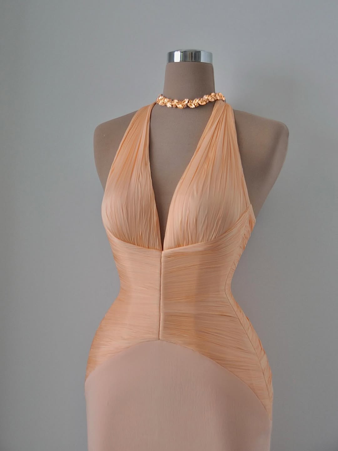 Beaded Halter Deep V Mermaid Evening Gown