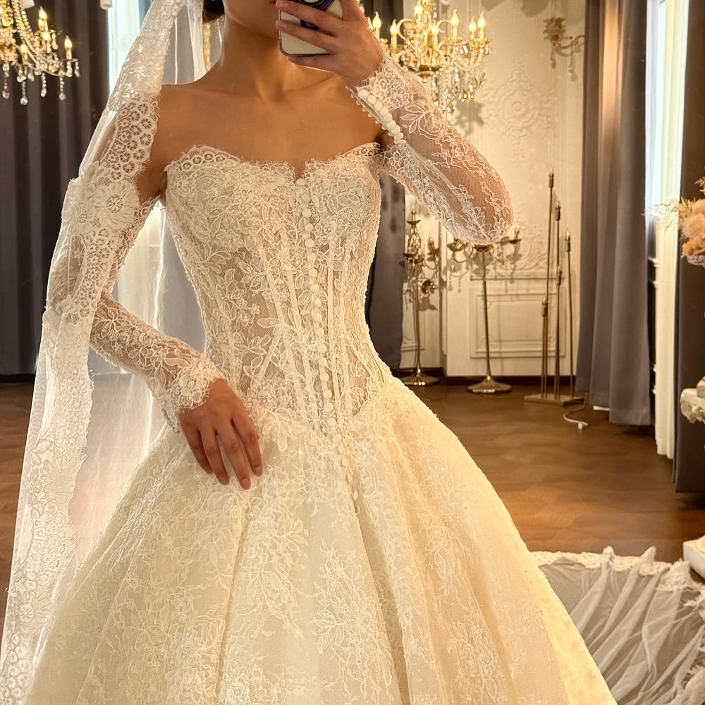 Royal Lace Corset Ball Gown Wedding Dress