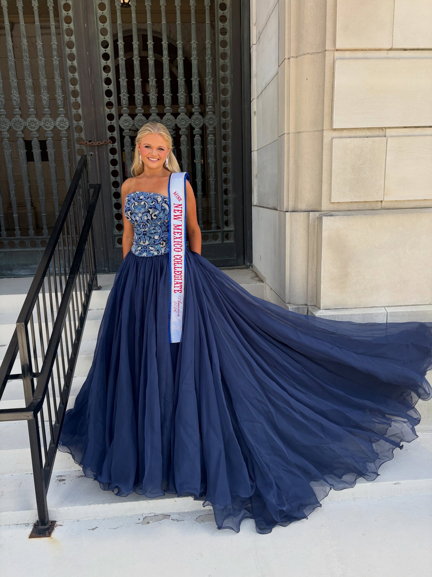 Strapless Beaded Bodice Ball Gown with Tulle Skirt