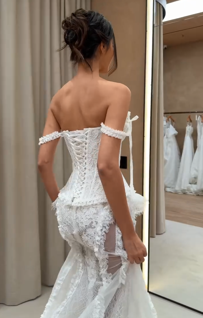 Lace Off-the-Shoulder Corset Wedding Dress
