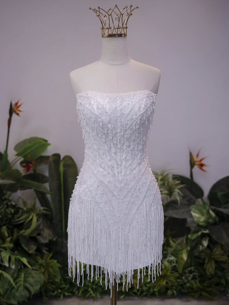Strapless Beaded Fringe Mini Cocktail Dress
