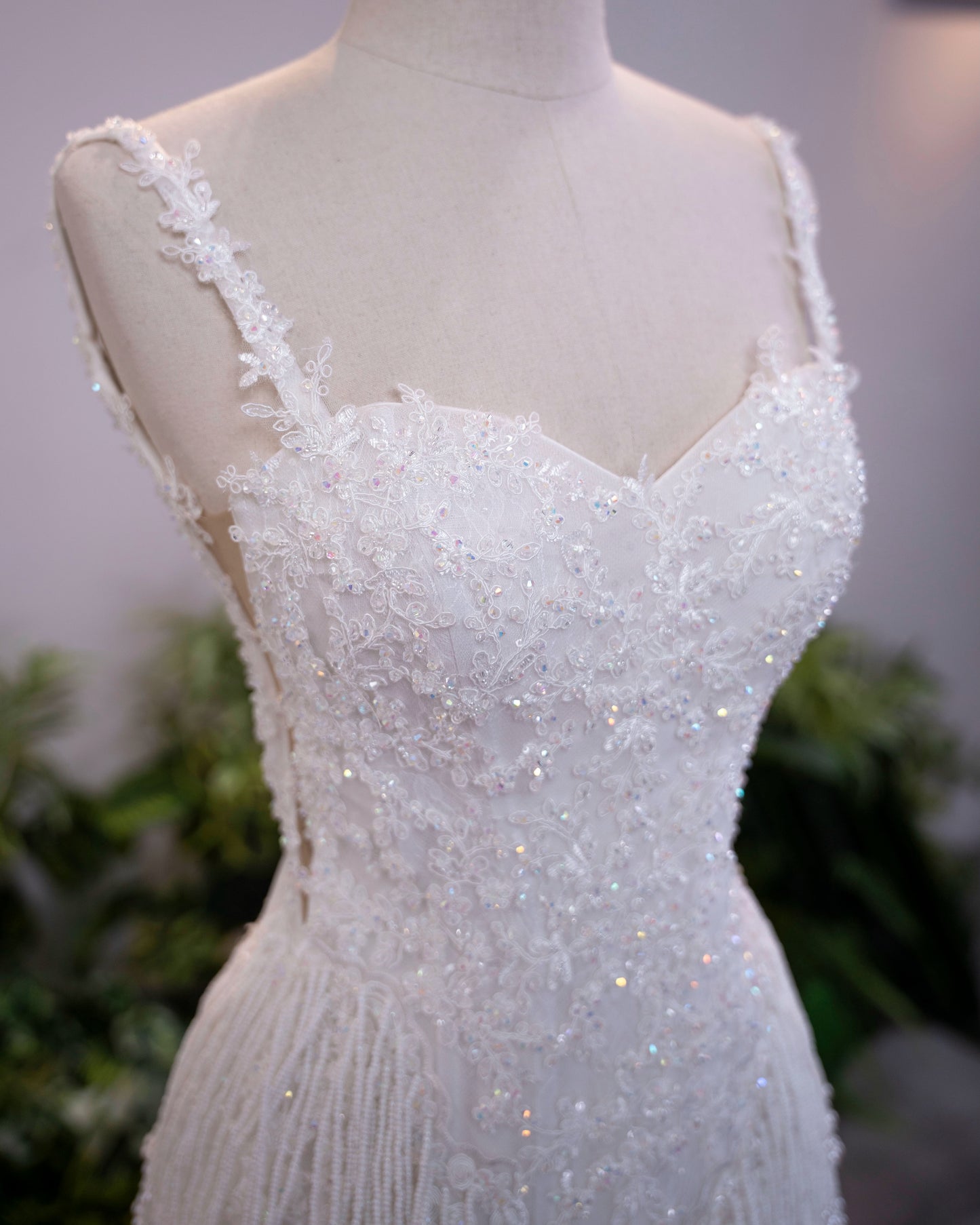 Fringe Beaded Sweetheart Mini Wedding Dress