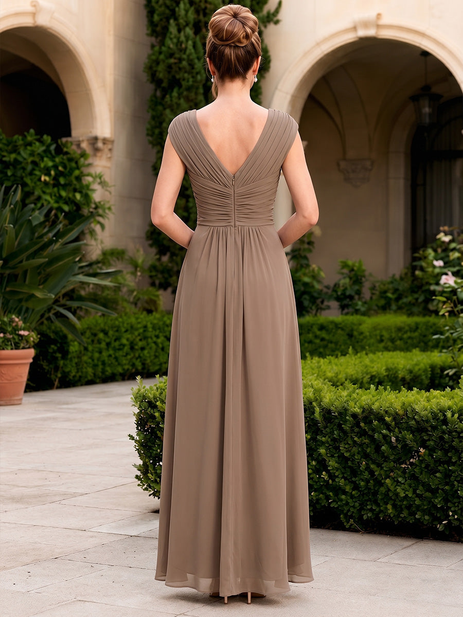 V-Neck High-Low Chiffon Mother of the Bride Dress