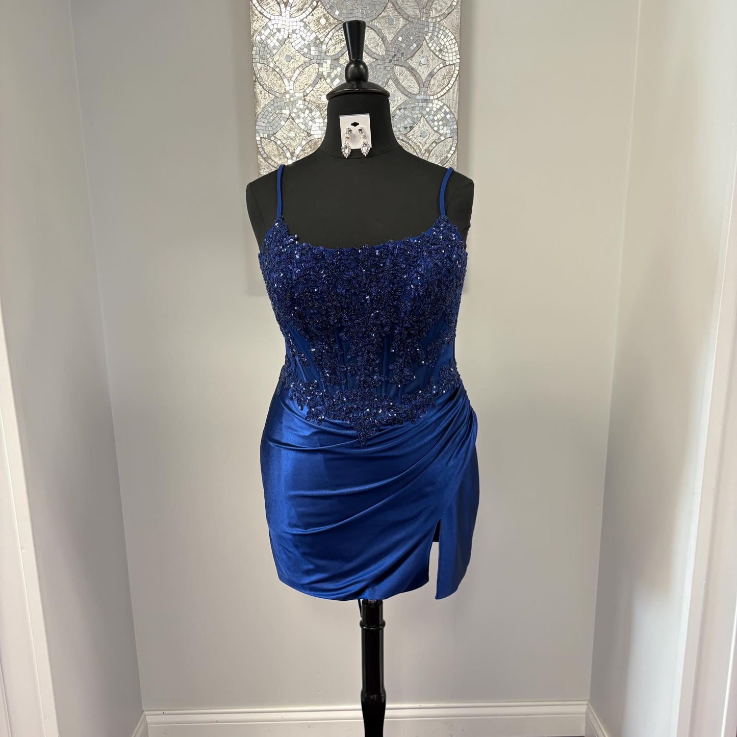 Spaghetti Strap Lace Corset Satin Mini Dress