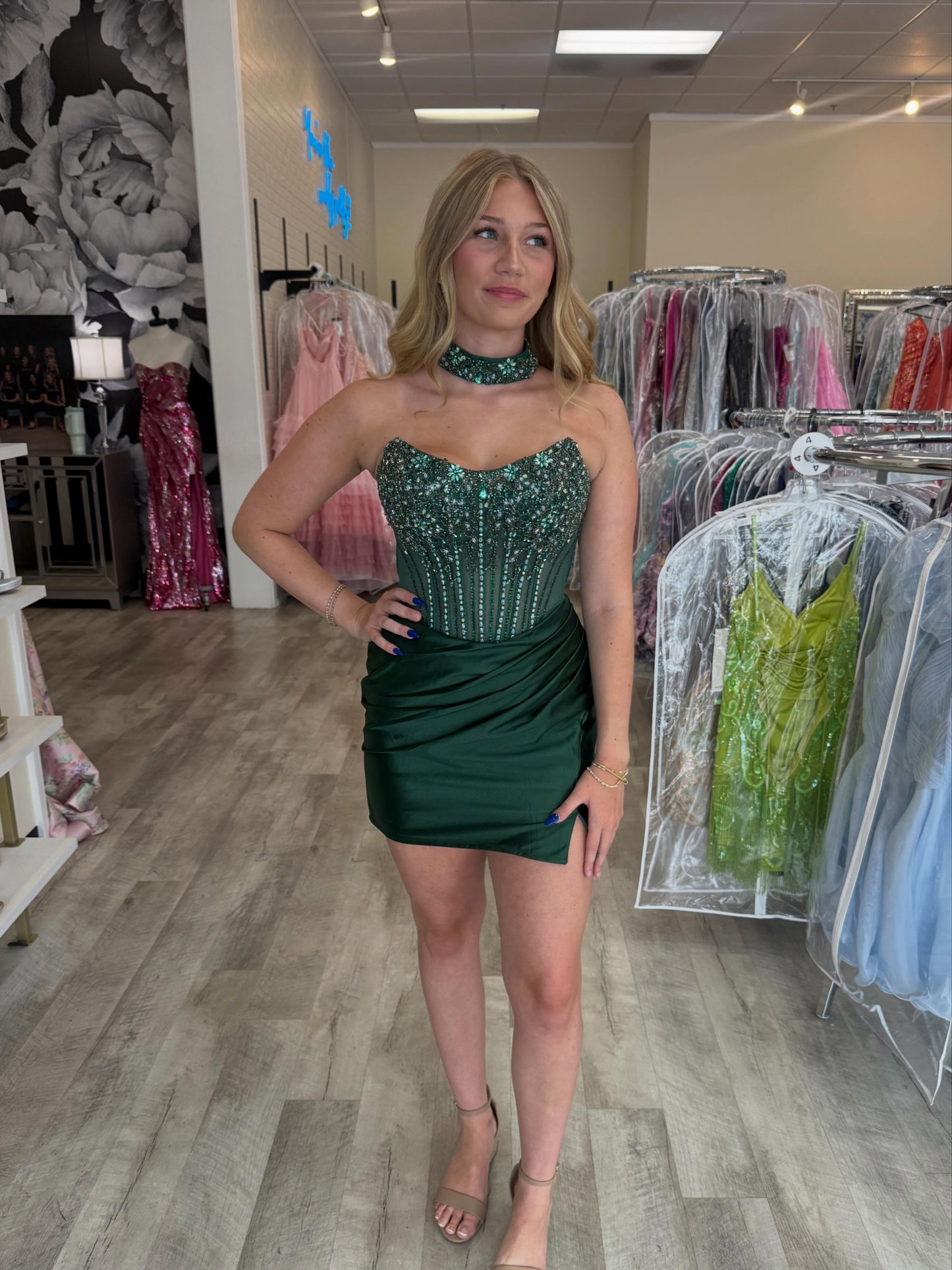 Beaded Corset Satin Mini Homecoming Dress