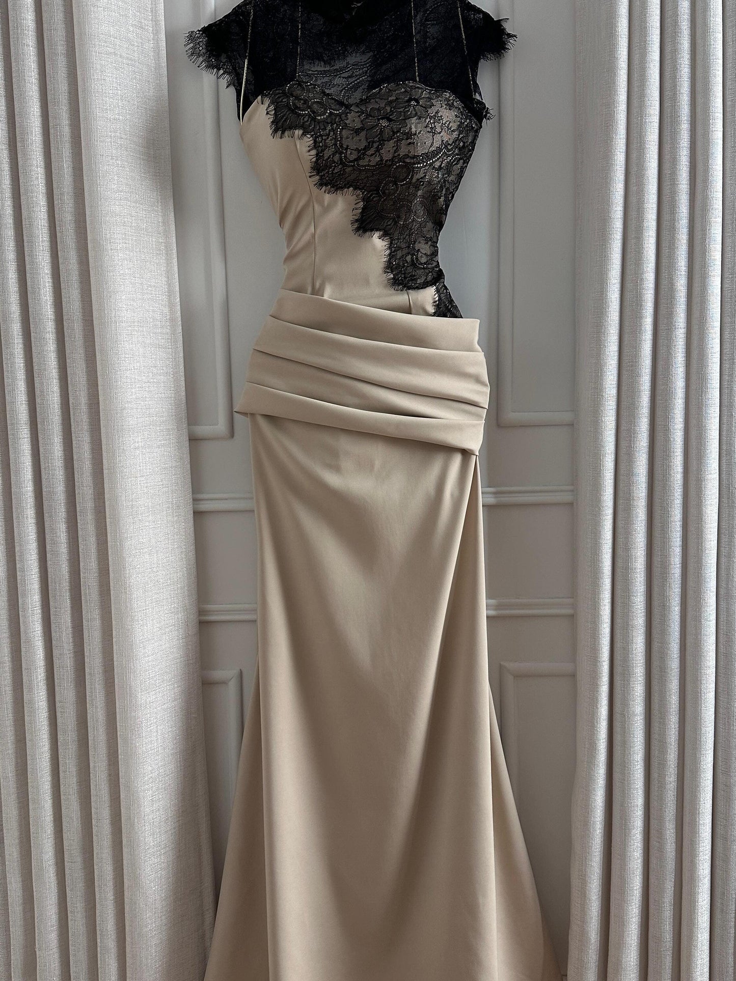 High Neck Lace Bodice Mermaid Evening Gown