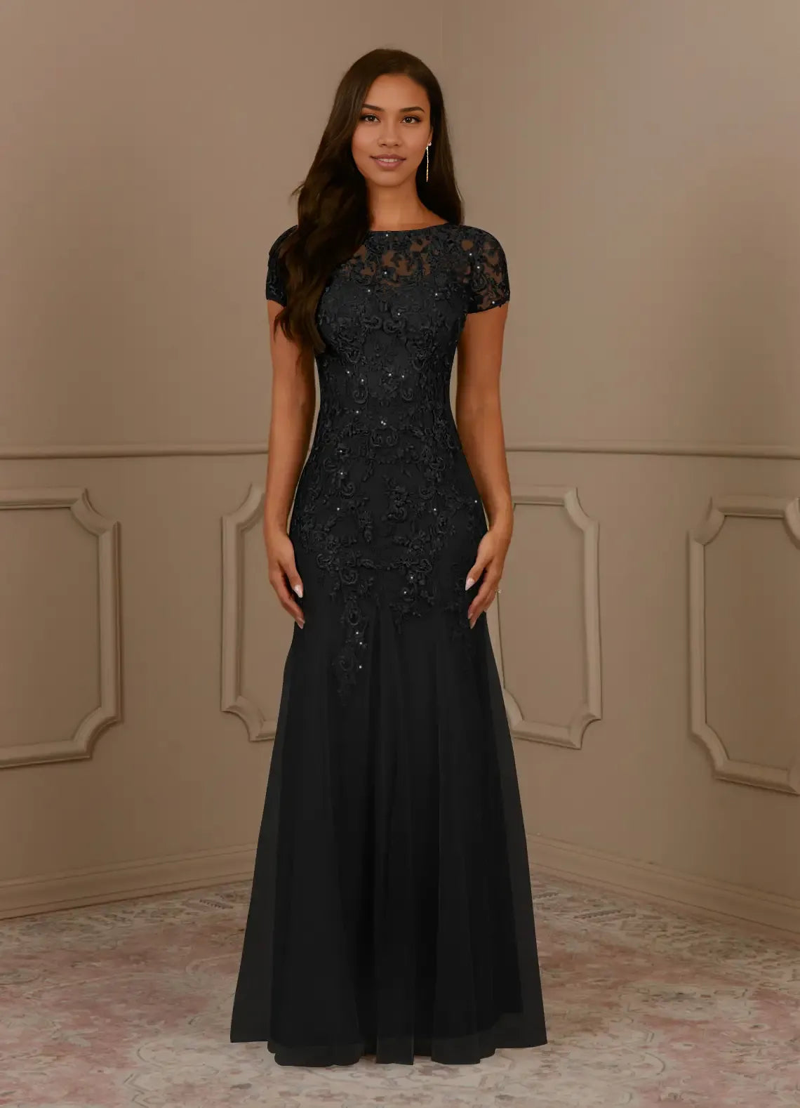 Mermaid Scoop Sequins Vintage Lace Tulle Mother of the Groom Dress