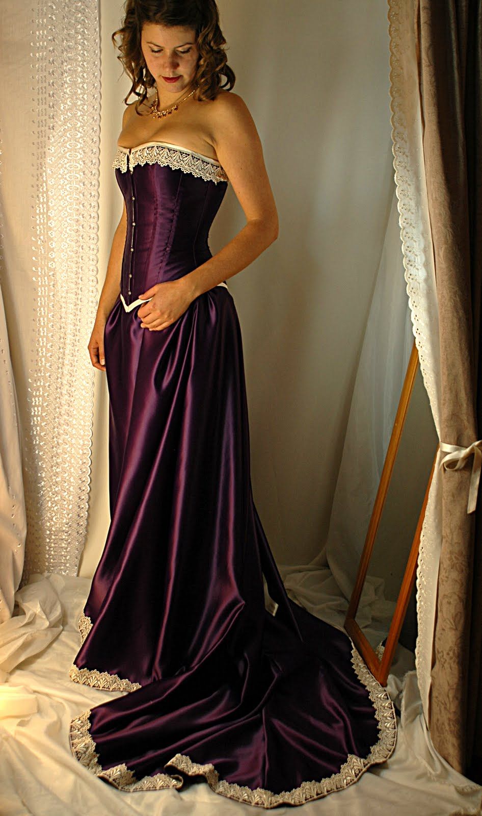 A Line Strapless Grape Satin For Women Party Dress