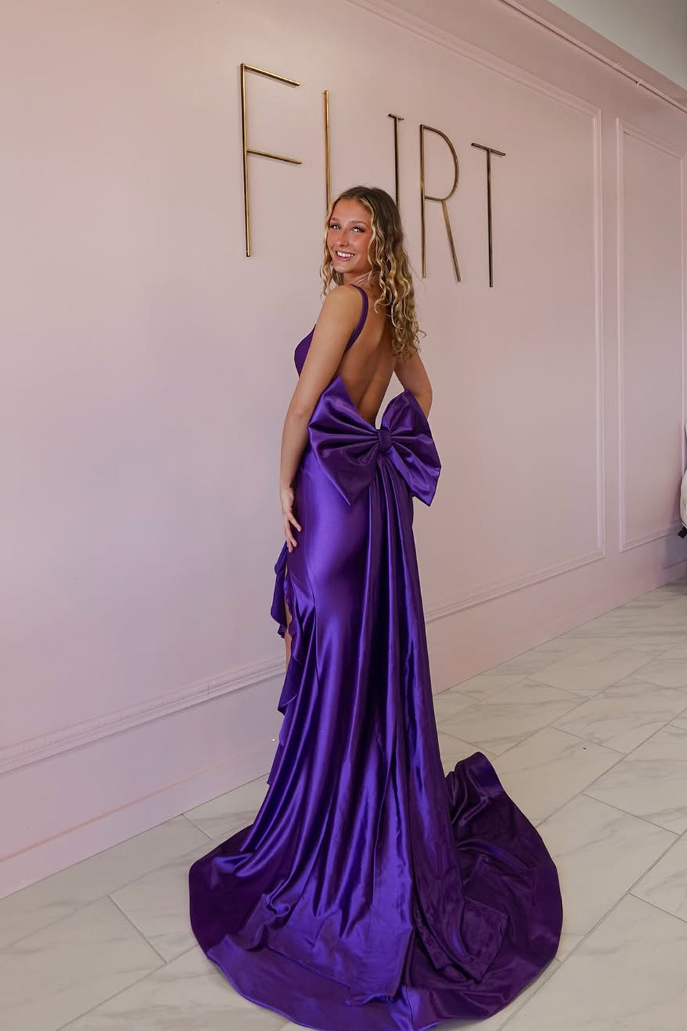 Cute Mermaid Sweetheart Purple Satin Long Prom Dress