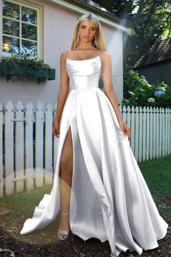 Candy Pink Split A-Line Prom Dress With Pockets