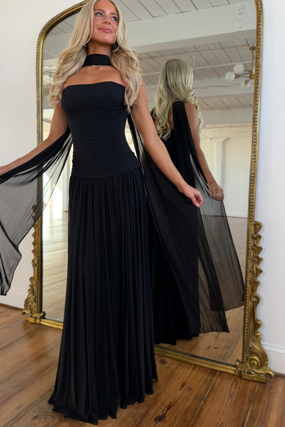 Cute Sheath Strapless Red Chiffon Long Prom Dress