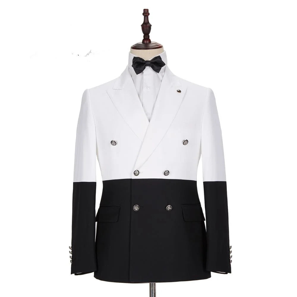 Classic Bespoke White And Black Wedding Blazer With Double Breasted Gentle For Groom