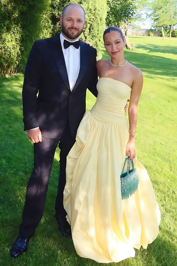 Chic Strapless Daffodil Satin Long Prom Dress