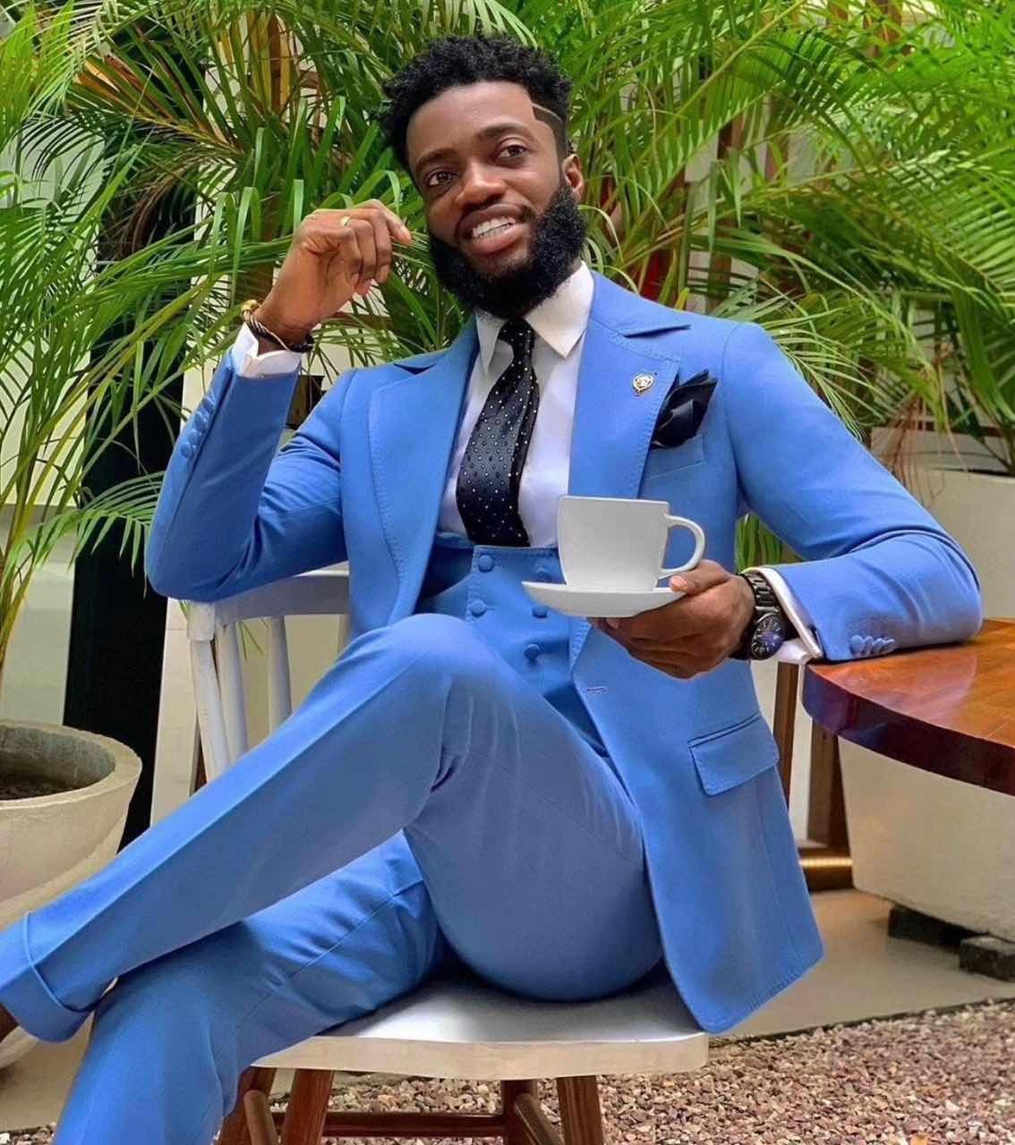 Gentle Blue Three Pieces With Three Pieces Designer Wedding Suits Outfits For Men