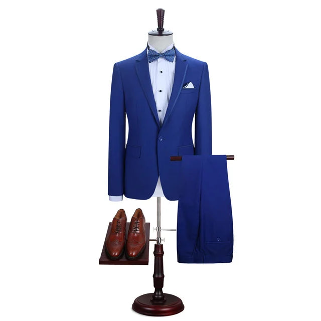 Elegant Slim Fit Abraham One Button New Evening Suits For Party Royal Blue With Notched Lapel