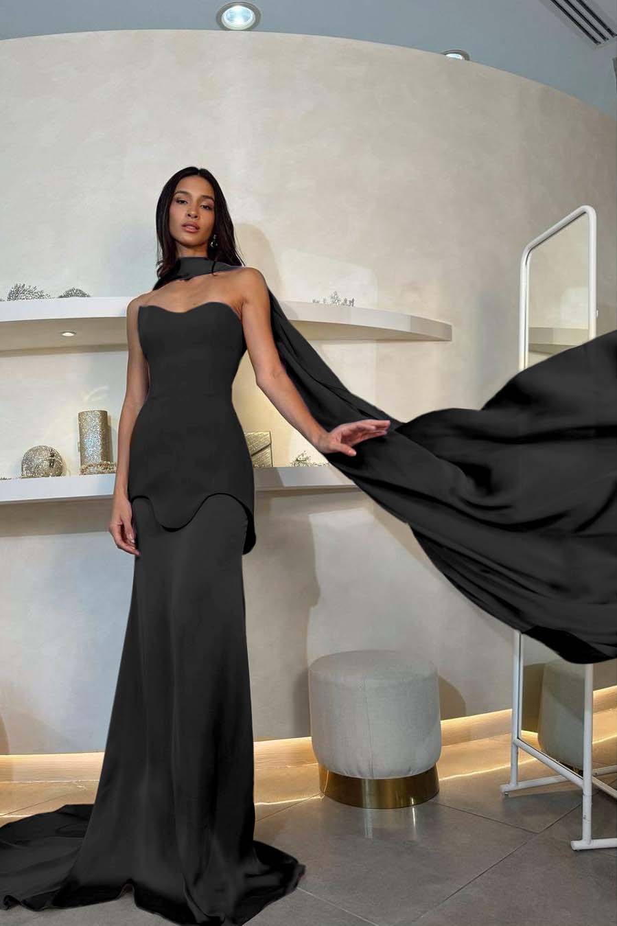 Halter Strapless Sleeveless Long Mermaid Prom Dress With Pleated