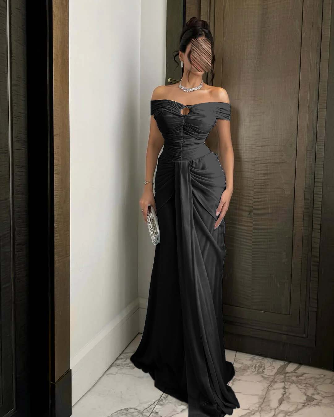 Chiffon Off-The-Shoulder Strapless Sleeveless Long Mermaid Prom Dress