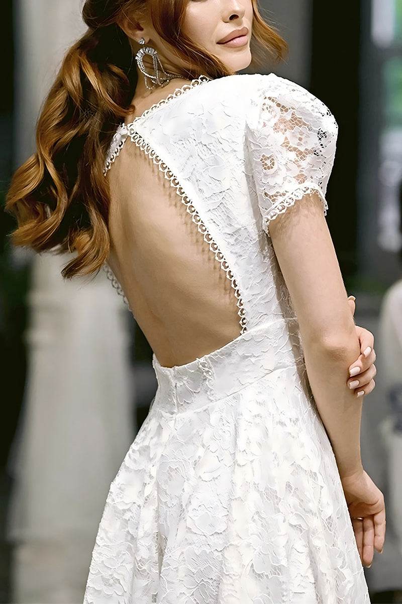 A-Line Tea Length Lace Little White Dress