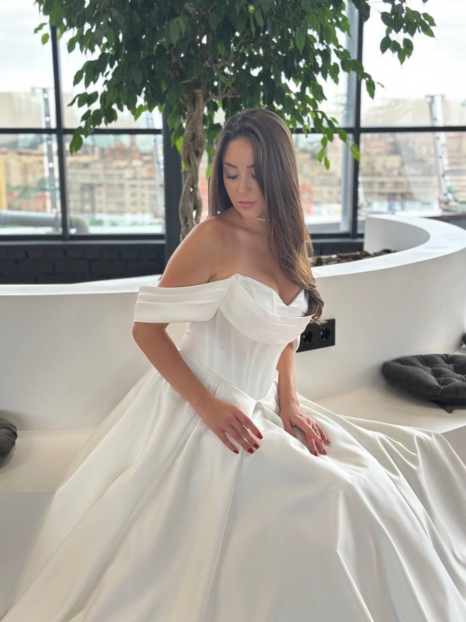 Off-Shoulder Satin A-Line Wedding Dress