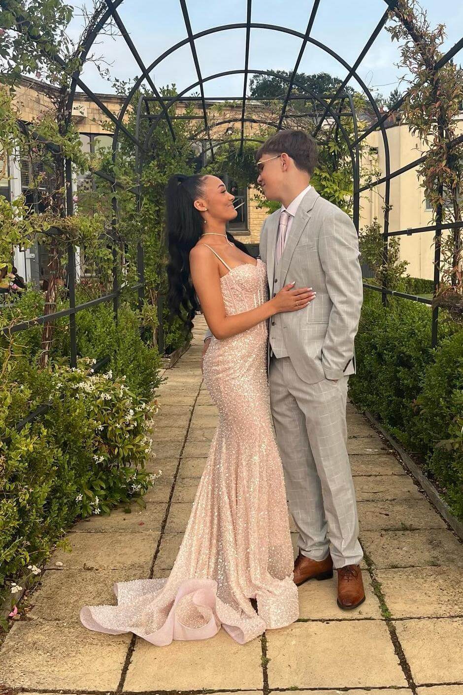 Long Light Sky Blue Prom Dresses Sequins Mermaid Sweetheart