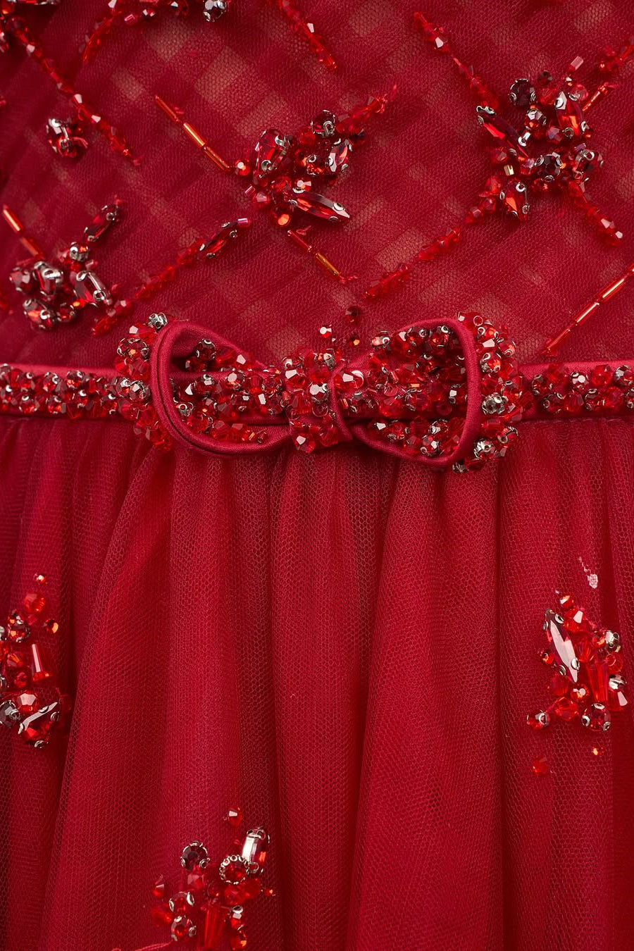 Popular Burgundy Strapless Tulle A-Line Prom Dress