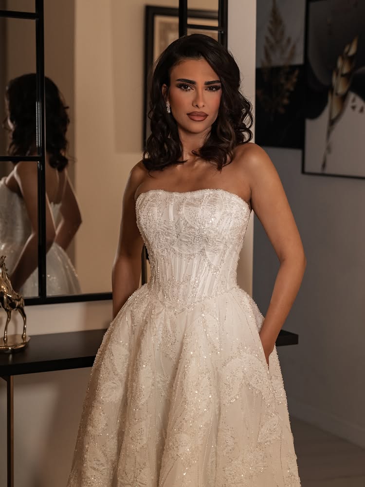 Strapless Sparkle Sequins Sleeveless A-Line Wedding Dress