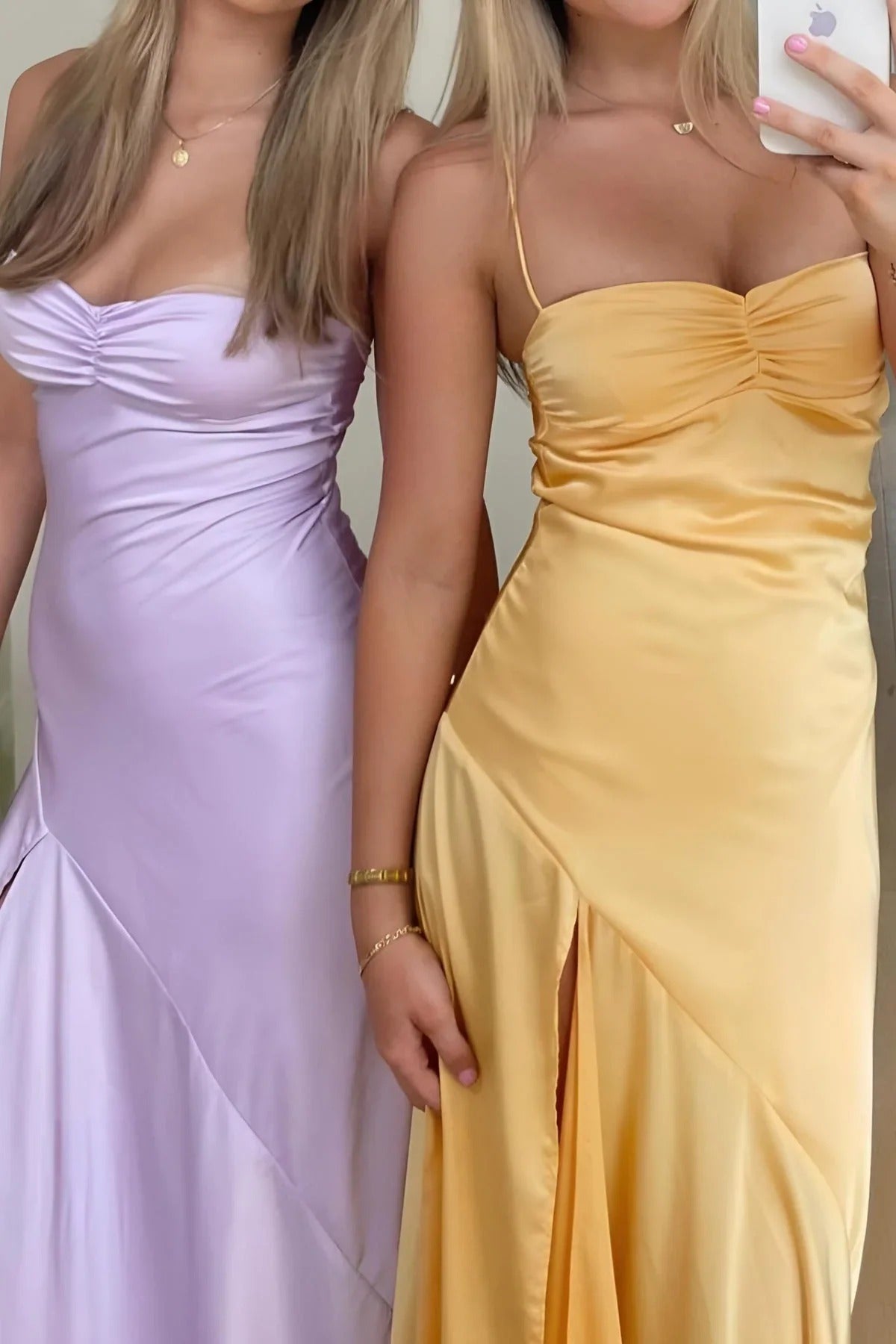Sheath Strapless Yellow Maxi Dress Satin Wedding Guest Dress