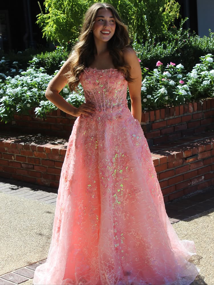 Flowers Sequins Sparkle A-Line Sleeveless Prom Dress