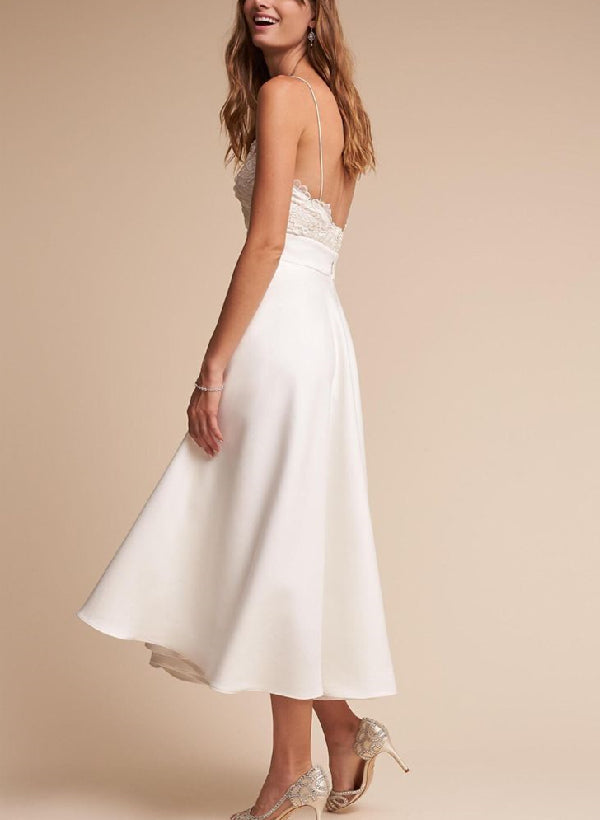 Tea-Length Lace Short Reception Wedding Dresses